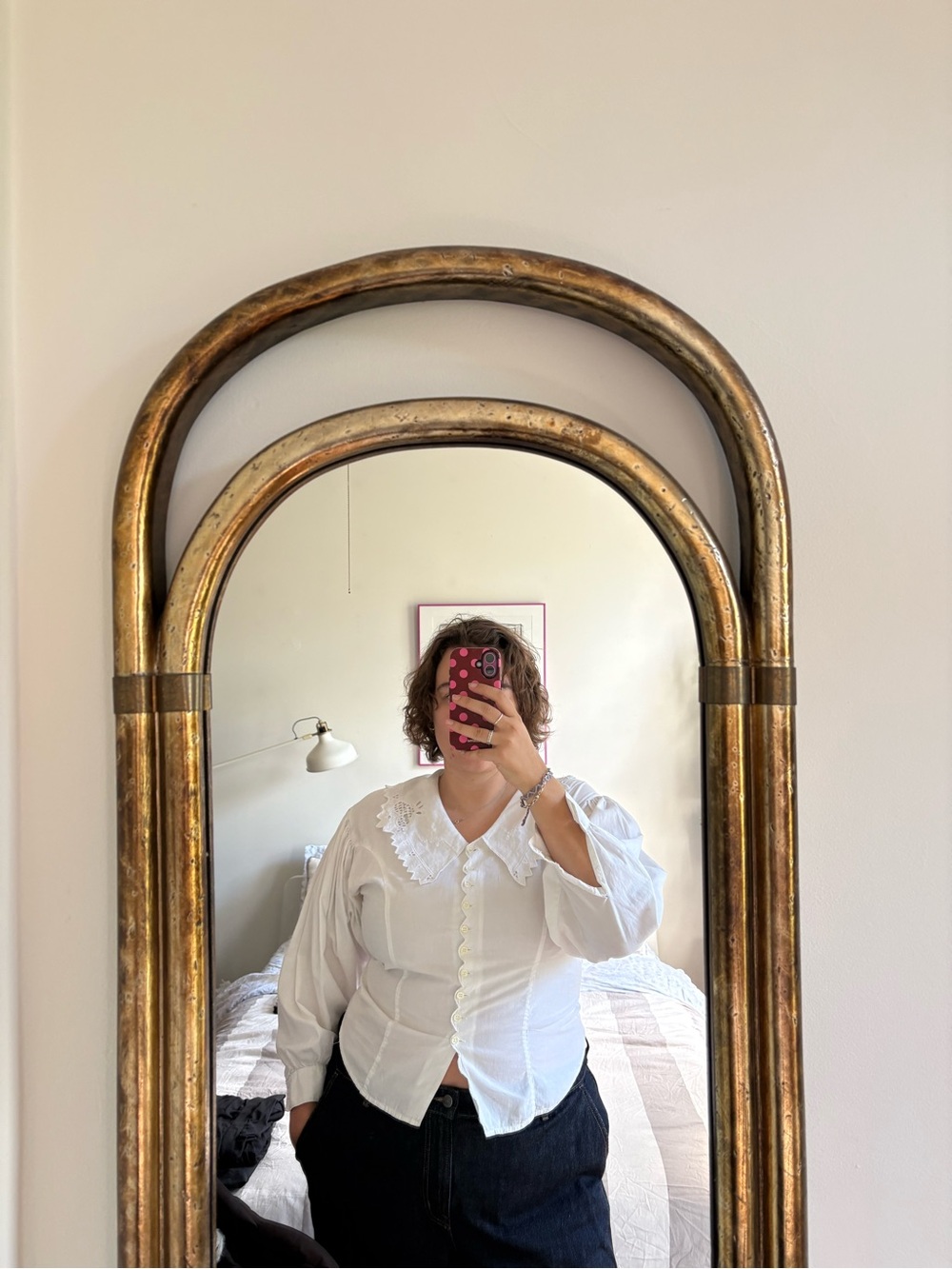 White Cotton Blouse with Embroidered Collar